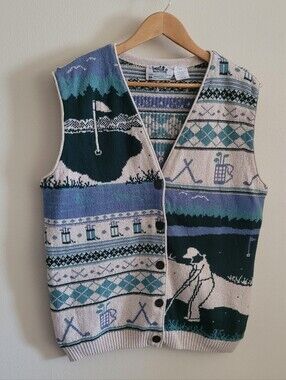 Northern Reflections Vintage Novelty Golf Argyle Print Knit Vest, Women's Large